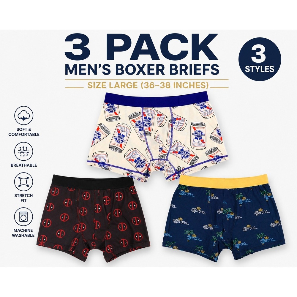 3 Pack Men's Boxer Briefs Size Large 36-38 PBR Corona Deadpool Novelty NEW